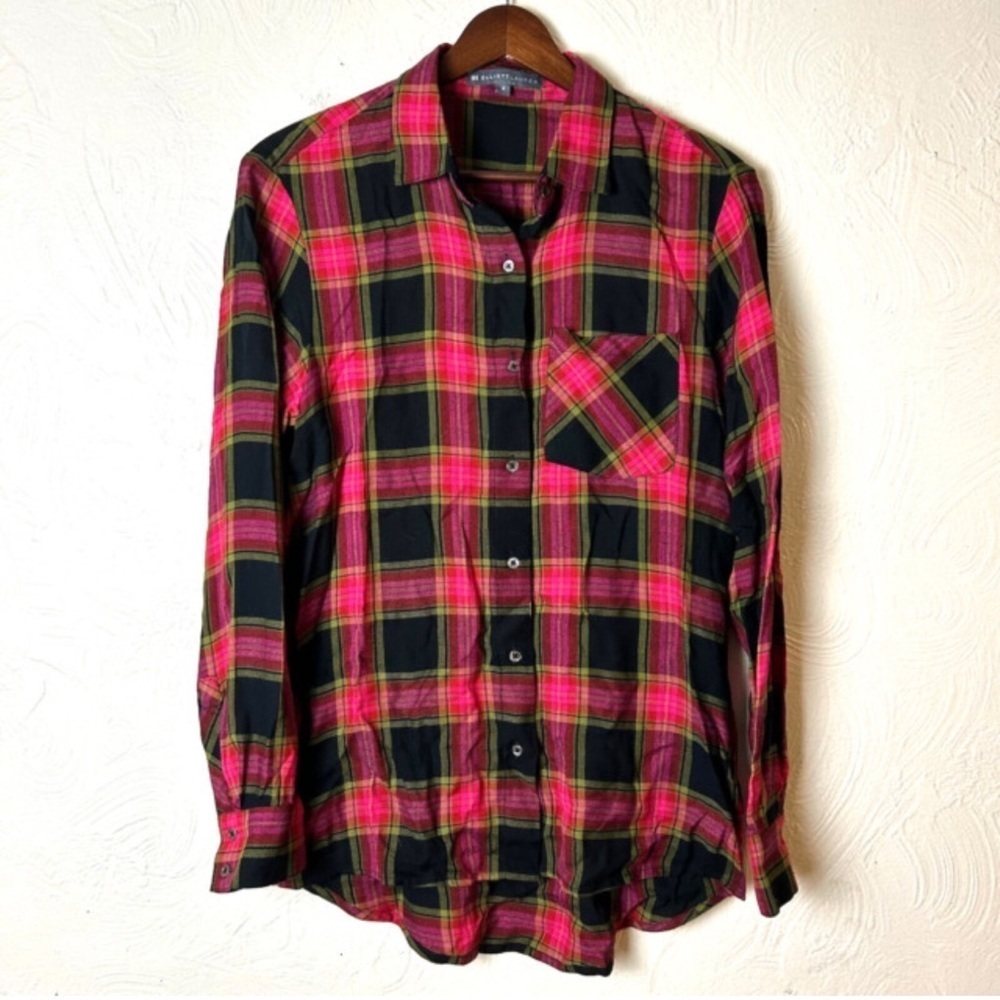 Elliott Lauren Pink Black Plaid Button Up Shirt Size 8